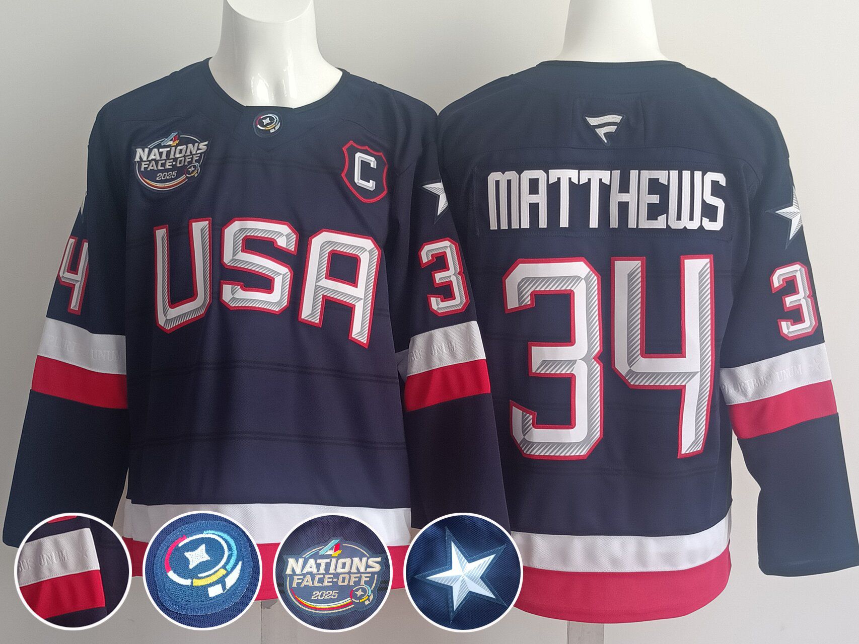 Men USA #34 Matthews Blue 2025 Fanatics Home Premium NHL Jersey